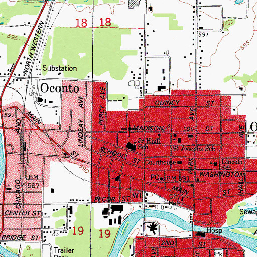 Topographic Map of First American Lutheran Church, WI