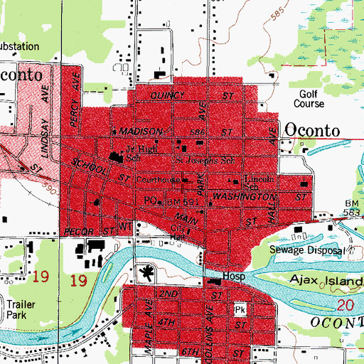 Topographic Map of Oconto County Courthouse, WI