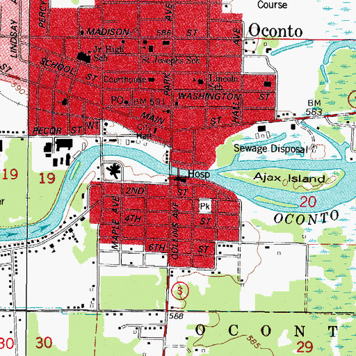 Topographic Map of Oconto County Hospital, WI
