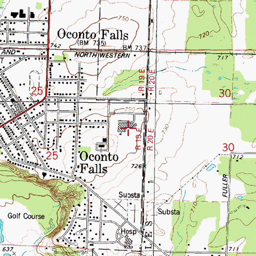 Topographic Map of Oconto Falls High School, WI