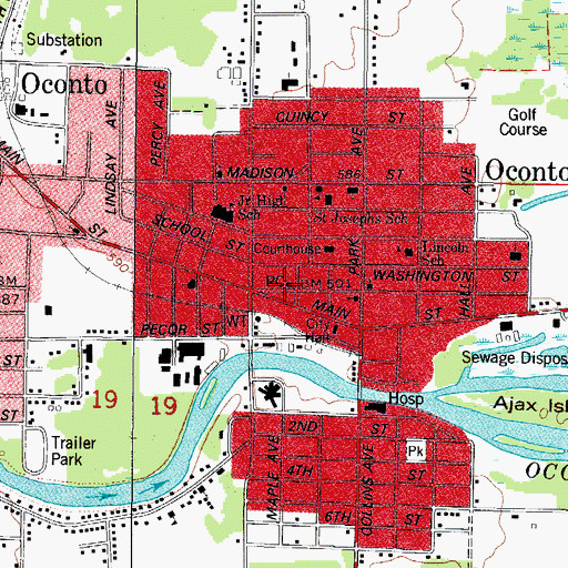 Topographic Map of Oconto Post Office, WI