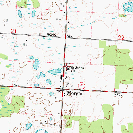 Topographic Map of Saint Johns Cemetery, WI