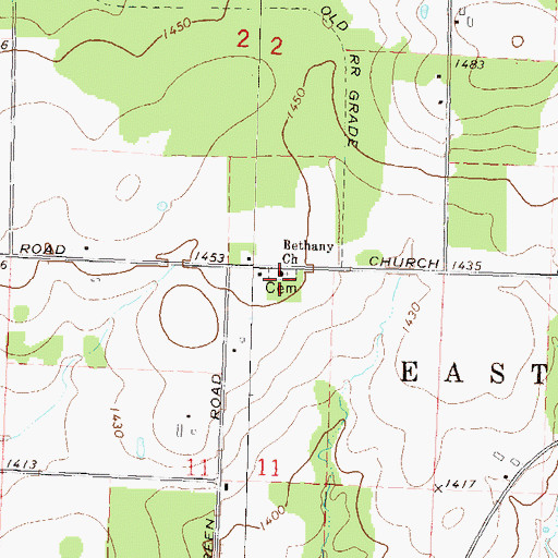 Topographic Map of Bethany Cemetery, WI