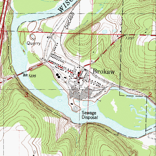 Topographic Map of Brokaw Post Office, WI