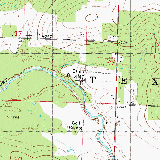Topographic Map of Camp Blessing, WI