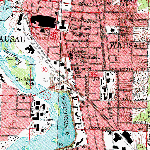 Topographic Map of Wausau Fire Department Station 1, WI