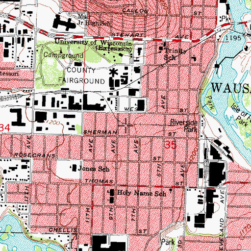 Topographic Map of Christian Family Worship Center, WI