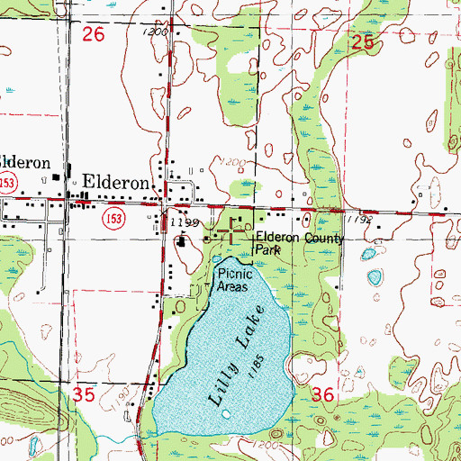 Topographic Map of Elderon County Park, WI
