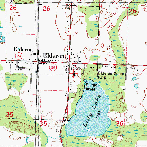 Topographic Map of Elderon Elementary School, WI