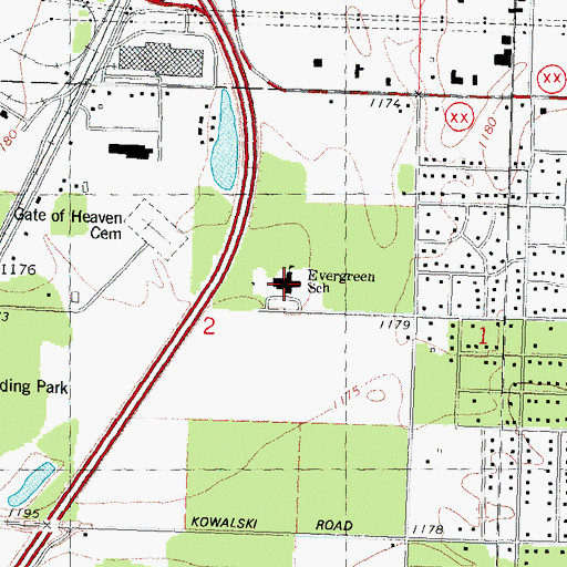 Topographic Map of Evergreen Elementary School, WI