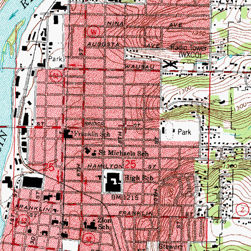 Topographic Map of Wausau Fire Department Station 3, WI