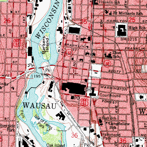 Topographic Map of First Baptist Church of Wausau, WI
