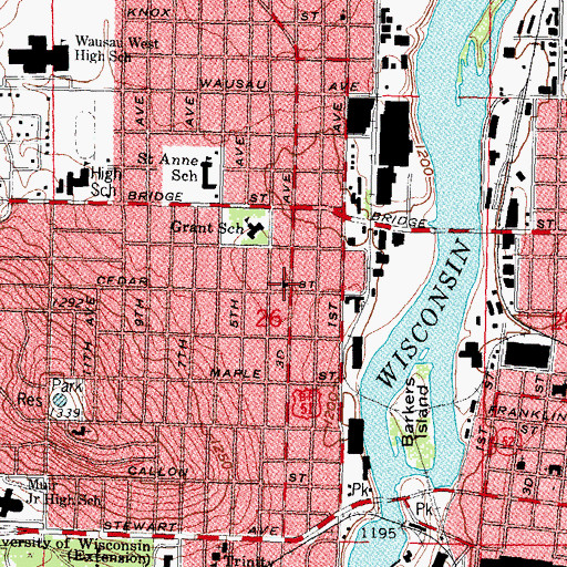 Topographic Map of First English Lutheran Church, WI