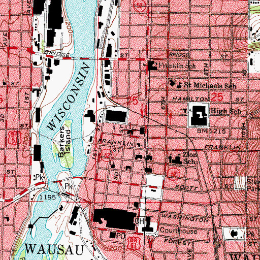 Topographic Map of First United Methodist Church, WI