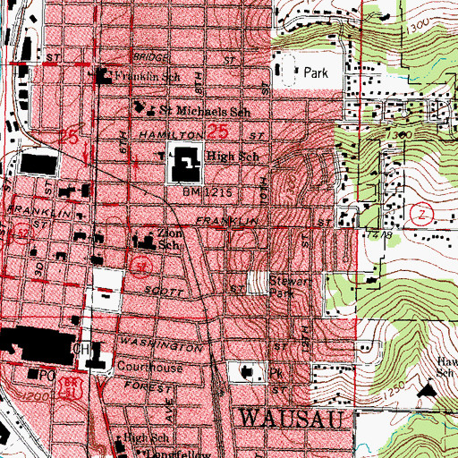 Topographic Map of Franklin Hill, WI
