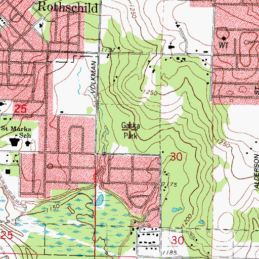 Topographic Map of Gaska Park, WI
