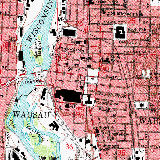 Topographic Map of Grand Theater, WI