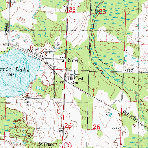 Topographic Map of Hillcrest Cemetery, WI