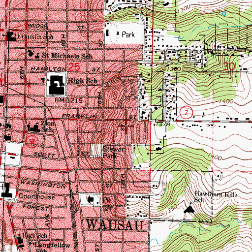 Topographic Map of Leigh Yawkey Woodson Art Museum, WI