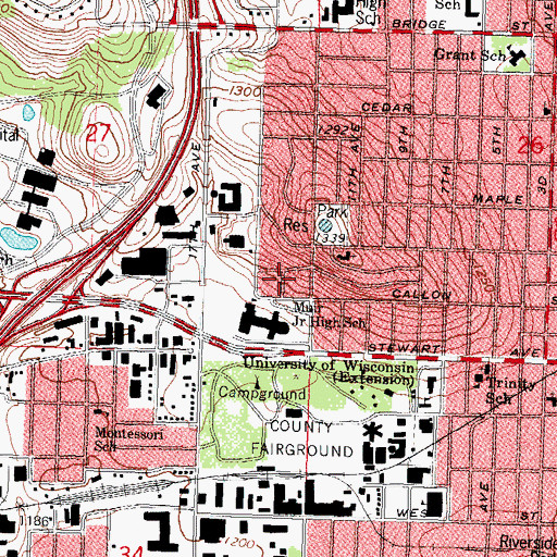 Topographic Map of Life Skill Center, WI