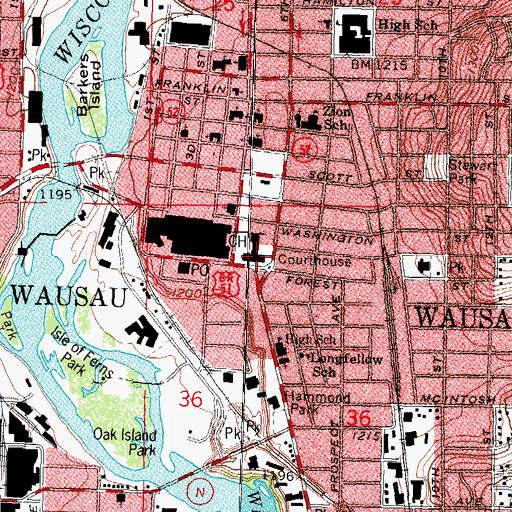 Topographic Map of Marathon County Courthouse, WI