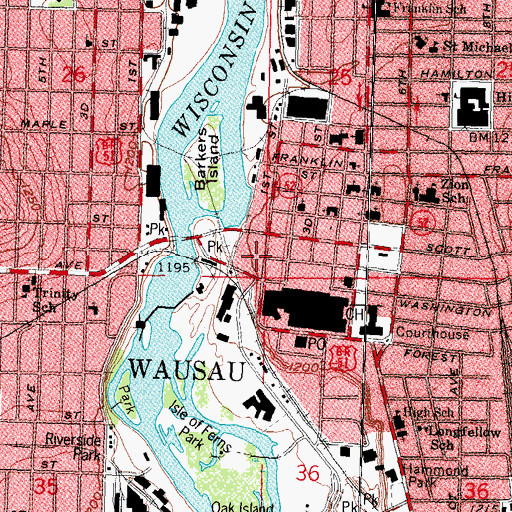 Topographic Map of Marathon County Public Library, WI