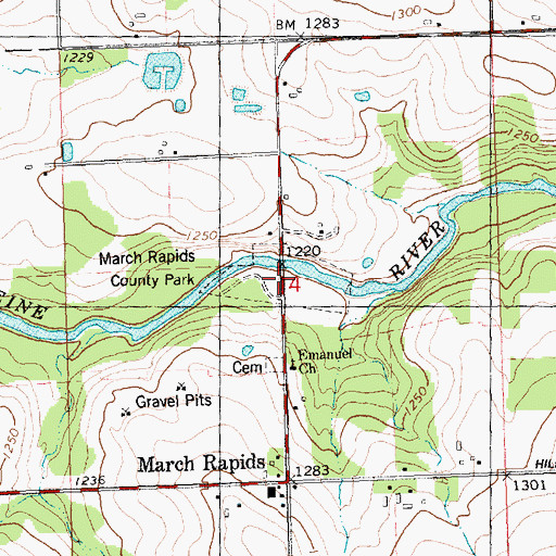 Topographic Map of March Rapids County Park, WI