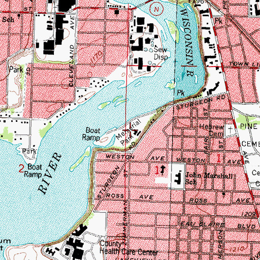 Topographic Map of Memorial Park, WI