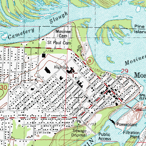 Topographic Map of Mosinee High School, WI