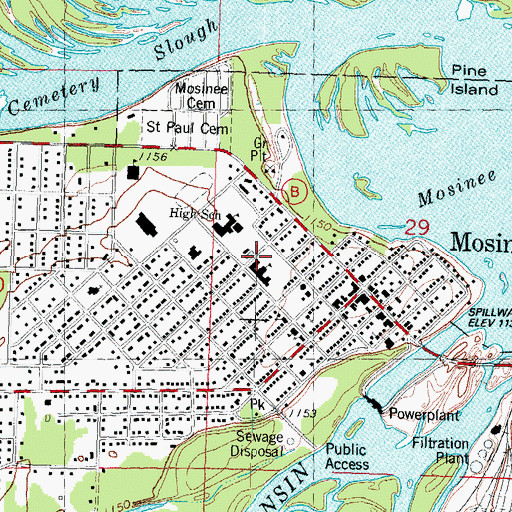 Topographic Map of Mosinee Middle School, WI