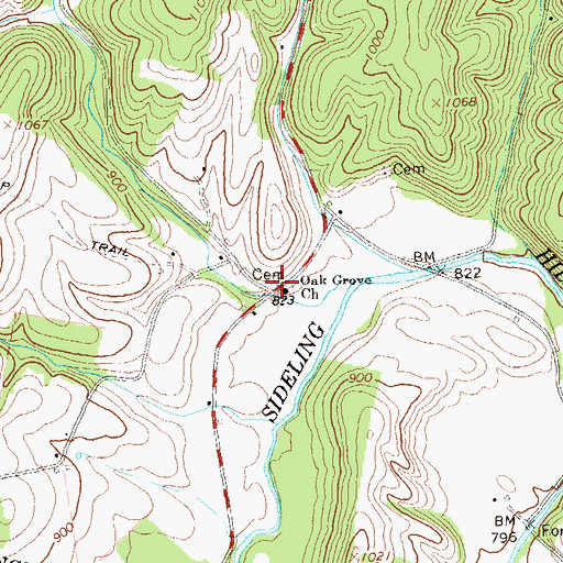 Topographic Map of Oak Grove Cemetery, PA