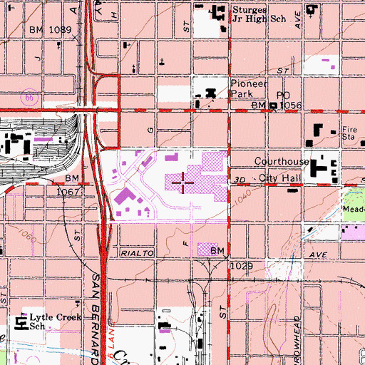 Topographic Map of Central City Mall Shopping Center, CA