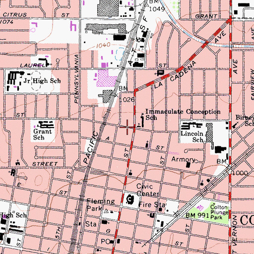 Topographic Map of Church of the Immaculate Conception, CA