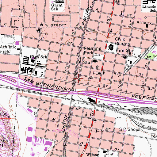 Topographic Map of Colton Post Office, CA