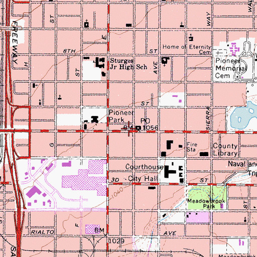 Topographic Map of San Bernardino Post Office, CA