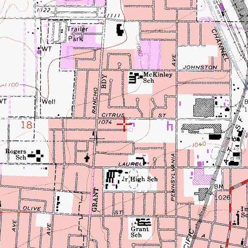 Topographic Map of Inland Seventh Day Adventist Church, CA