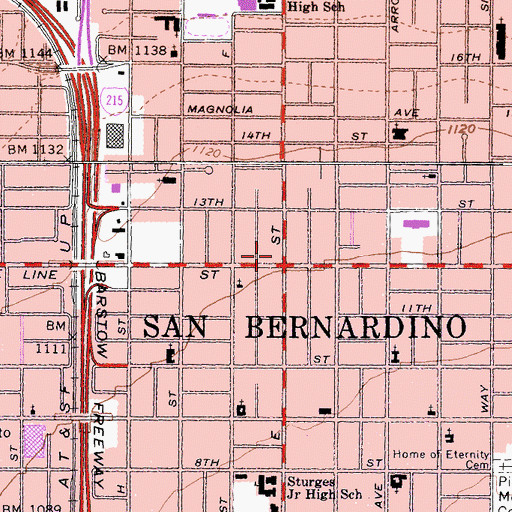 Topographic Map of San Bernardino Adult School, CA
