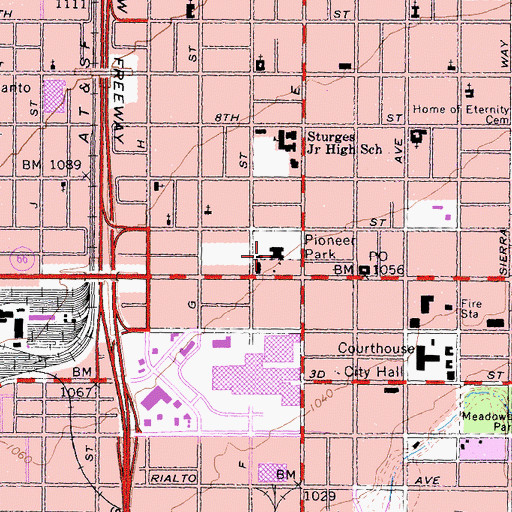 Topographic Map of San Bernardino Public Library, CA