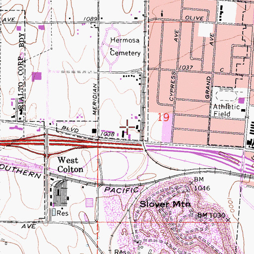 Topographic Map of Slover Mountain High School, CA