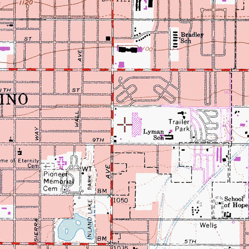 Topographic Map of Waterman Avenue Shopping Center, CA