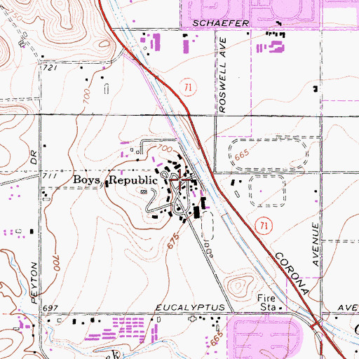 Topographic Map of Boys Republic High School, CA