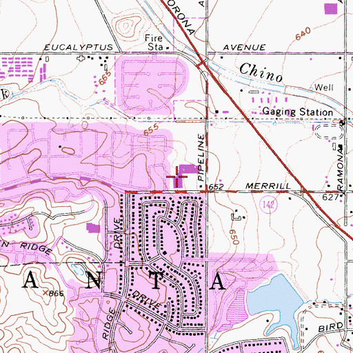 Topographic Map of Canyon Hills Shopping Center, CA