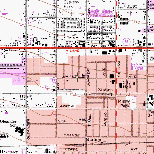 Topographic Map of First American Baptist Church, CA