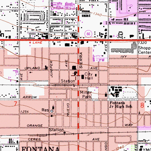 Topographic Map of Fontana City Hall, CA