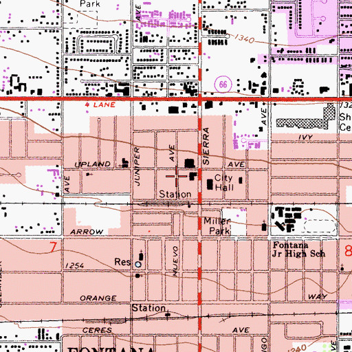 Topographic Map of Fontana Community Church, CA