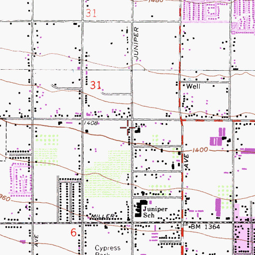 Topographic Map of Juniper Avenue Seventh Day Adventist Church, CA
