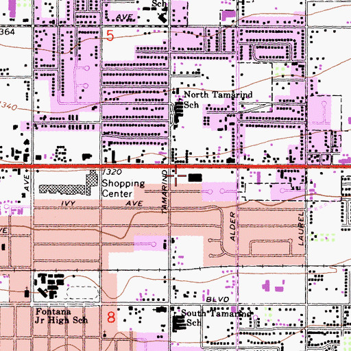 Topographic Map of Park Plaza Shopping Center, CA