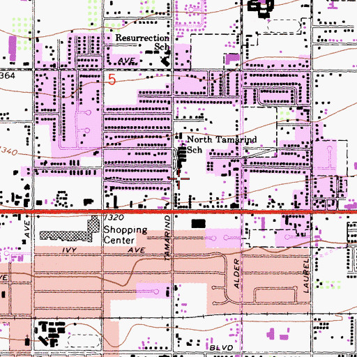 Topographic Map of Tamarind Park, CA