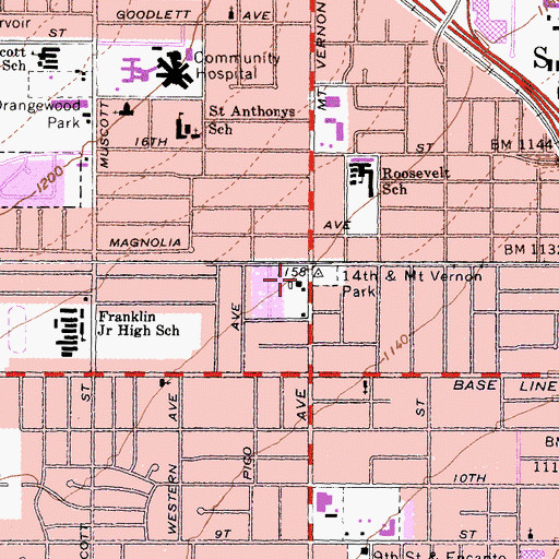 Topographic Map of Bethesda Missionary Baptist Church, CA
