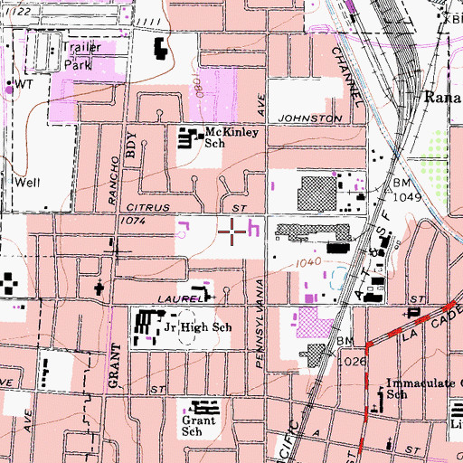 Topographic Map of Colton Christian School, CA